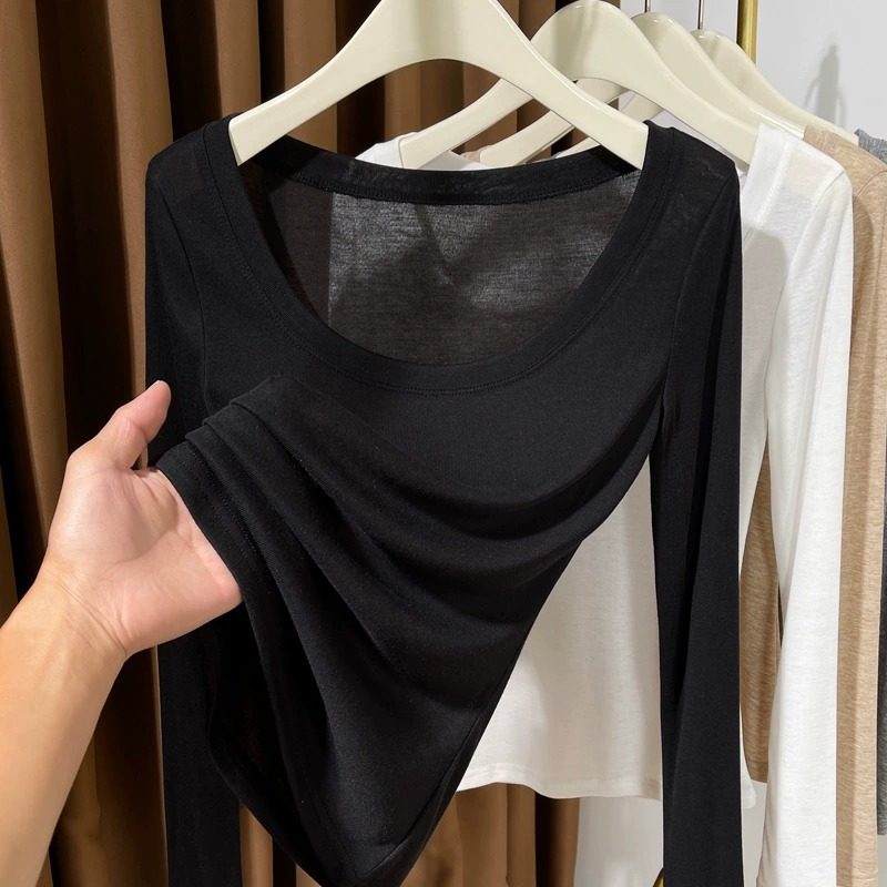 黑色打底衫女2026春秋小香风内搭低圆领长袖T恤修身显瘦薄0106r1,女装/女士精品,T恤,淘宝优惠券,粉丝福利购,淘宝优惠卷