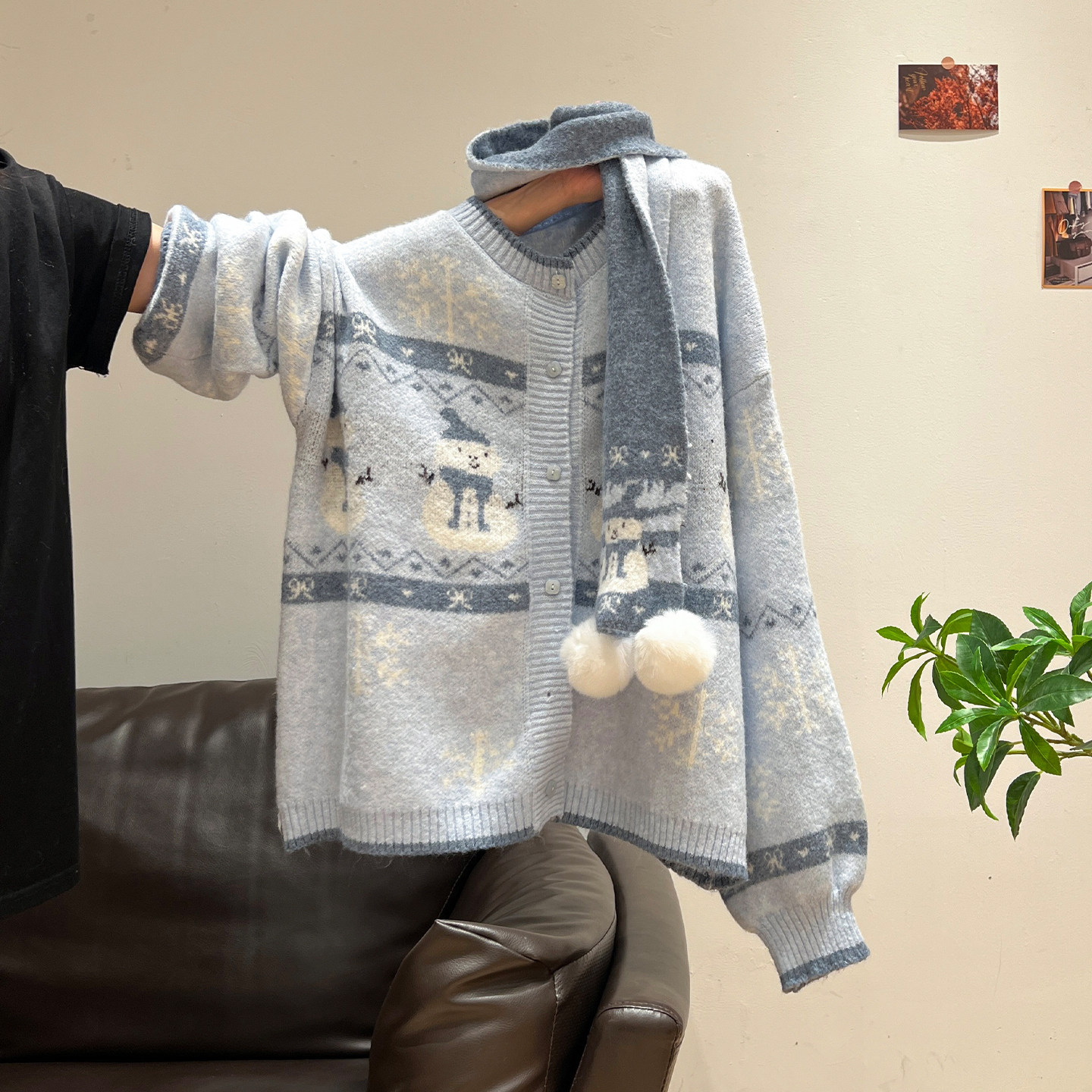 圣诞穿搭费尔岛提花加厚圆领毛衣女秋冬季新款配围脖宽松针织外套,运动/瑜伽/健身/球迷用品,瑜伽t恤,淘宝优惠券,粉丝福利购,淘宝优惠卷