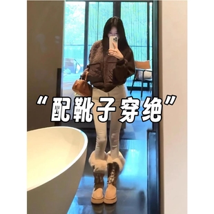 加绒白色小脚紧身牛仔裤女靴裤秋冬新款修身显瘦高腰铅笔裤配靴子