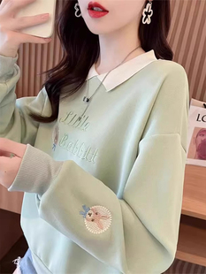 polo领刺绣卫衣女秋冬新款大码时尚洋气宽松休闲百搭长袖上衣宽松