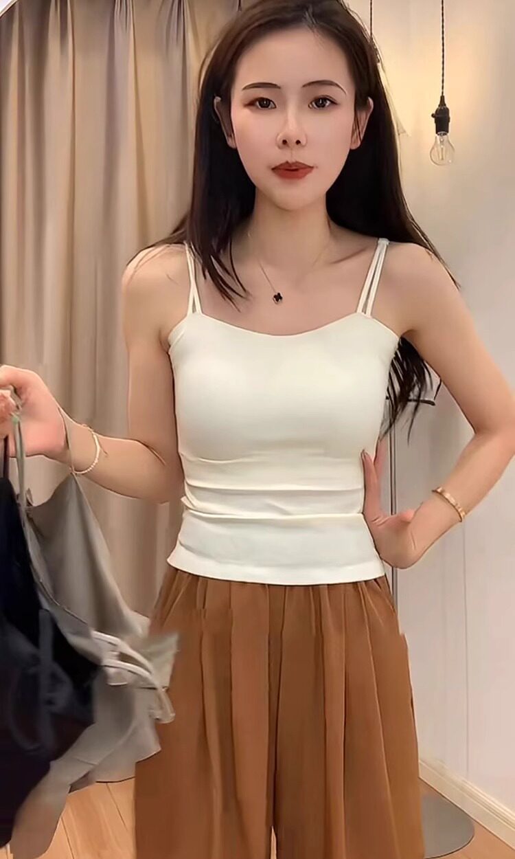 白色冰丝吊带背心女带胸垫无痕抹胸西装内搭打底文胸一体美背内衣