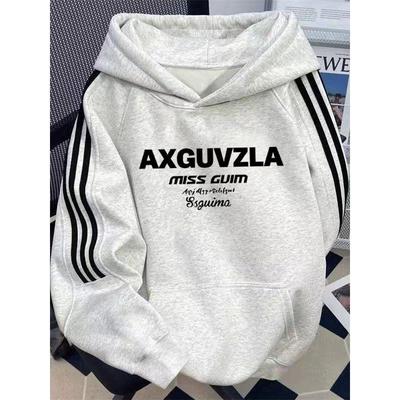 加厚杠美式加绒纯棉2025冬男款上衣情侣春秋新款卫衣连帽三条条纹