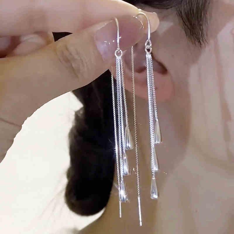 玫心气质长款水滴流苏耳线