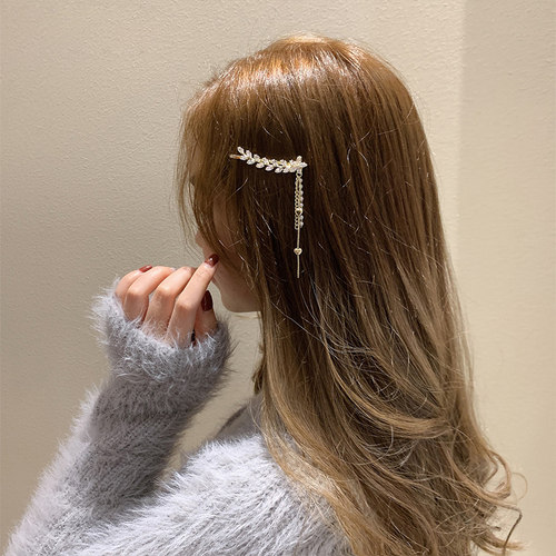 树叶发夹侧边高级头饰流苏少女