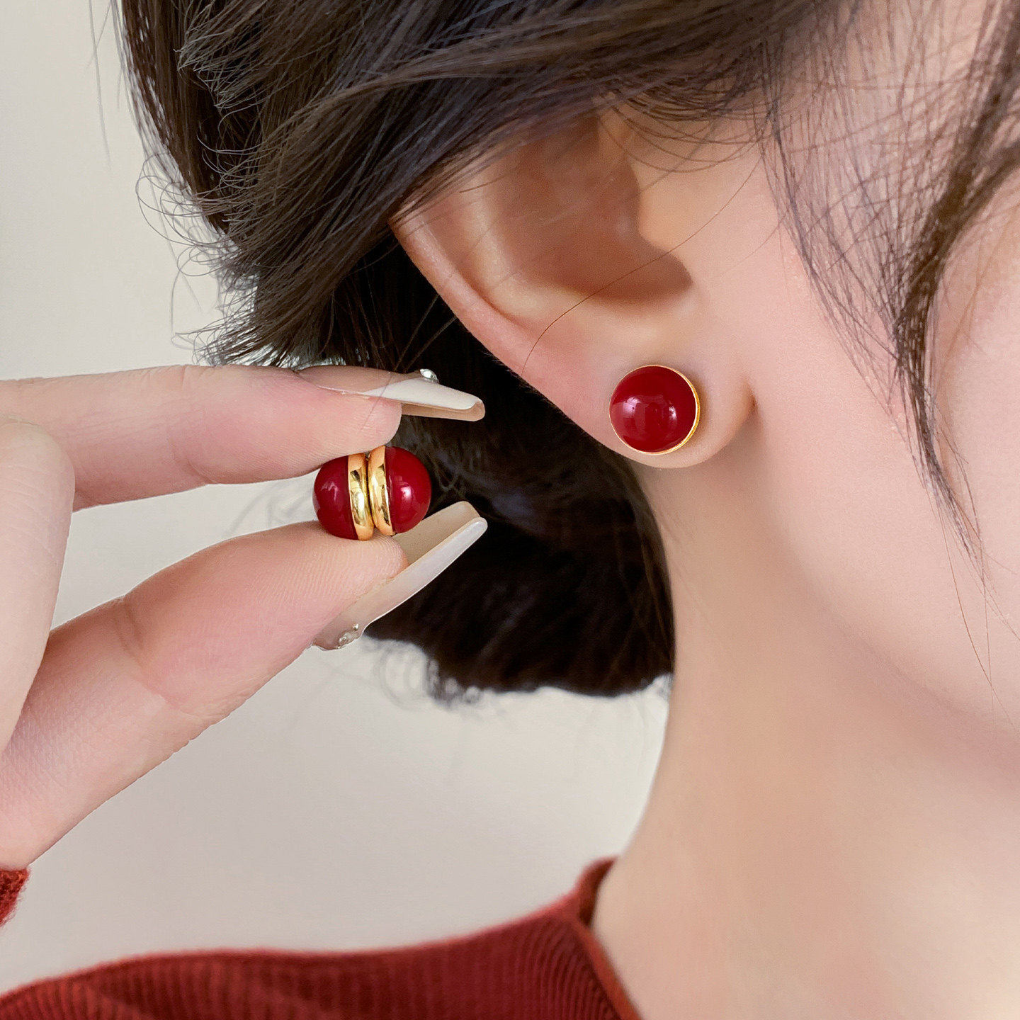 复古酒红色双面磁吸珍珠耳夹女气质无耳洞耳环2025新款高级感耳饰,饰品/流行首饰/时尚饰品新,耳夹,淘宝优惠券,粉丝福利购,淘宝优惠卷