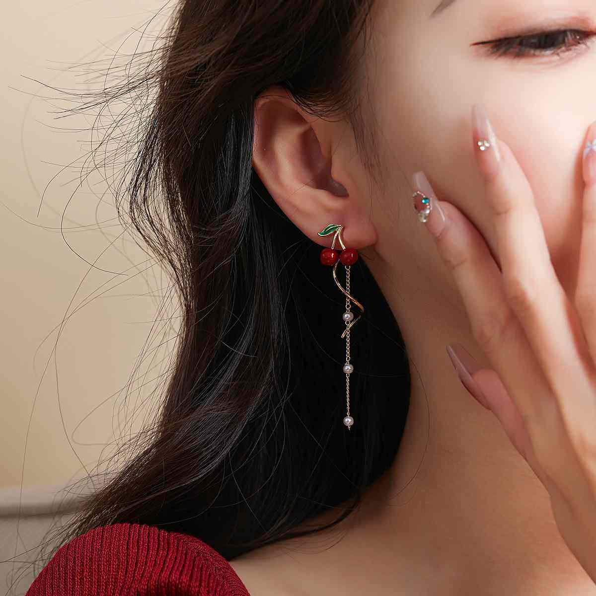 红色樱桃耳环不对称设计感流苏耳坠2025新款爆款长款耳饰女秋冬,饰品/流行首饰/时尚饰品新,耳环,淘宝优惠券,粉丝福利购,淘宝优惠卷