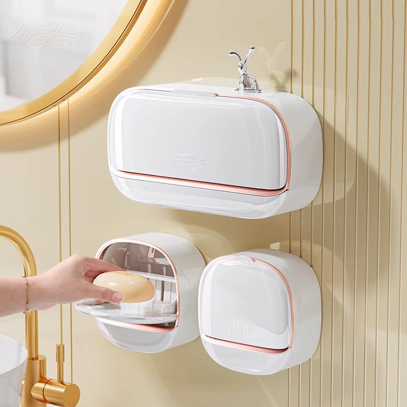 德式香皂盒免打孔壁挂式家用肥皂盒沥水带盖轻奢卫生间香皂置物架