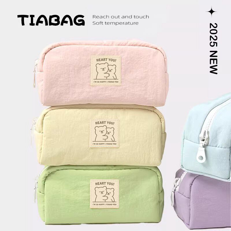 简约纯色系小方墩墩包笔袋女生ins高颜值大容量多隔层文具袋墩墩包简约马卡龙治愈系笔袋大容量小众文具袋