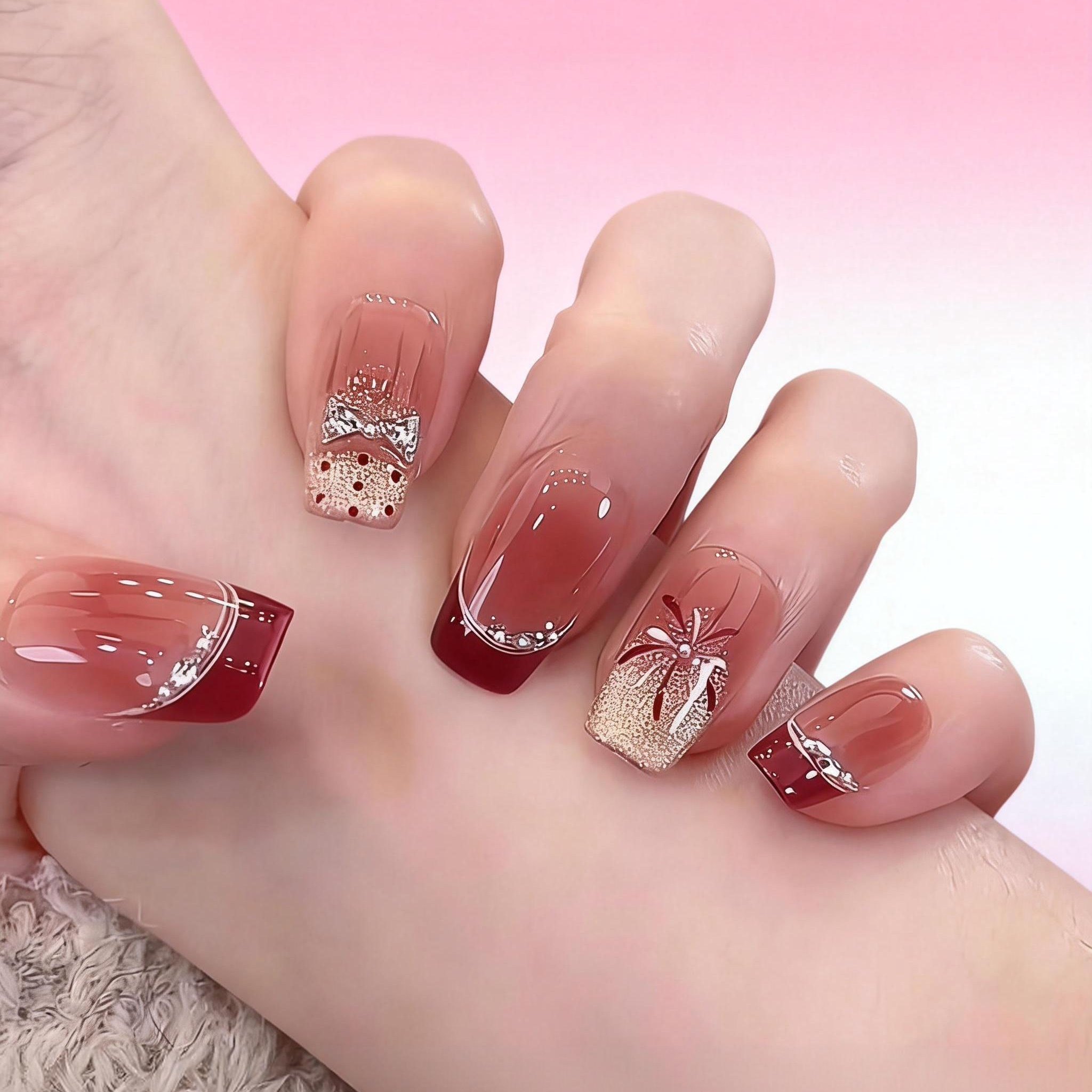 新年车厘子红色渐变法式纯手工穿戴甲短款猫眼蝴蝶闪钻美甲穿戴甲新款女童美甲指甲贴儿童女孩贴纸甲片,文具电教/文化用品/商务用品,贴纸/立体贴纸,淘宝优惠券,粉丝福利购,淘宝优惠卷