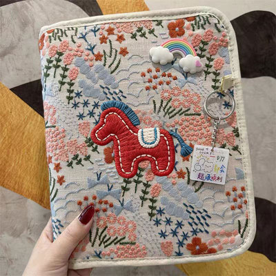 刺绣小马产检收纳册带拉链包可折叠孕检报告单收纳包怀孕记录册活页便携文件夹a4孕妇孕期初期用品病案资料册