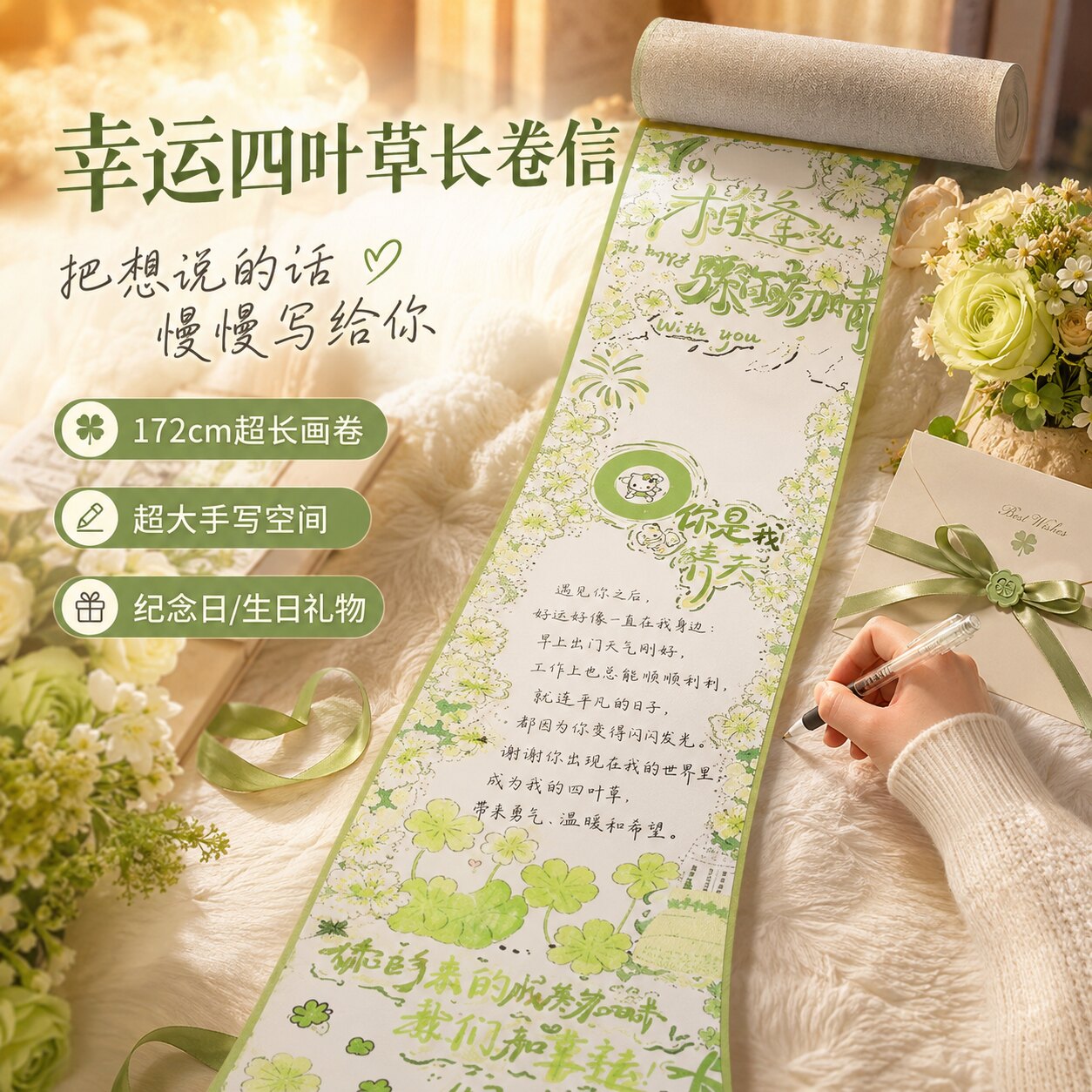 卷轴手写信空白半成品送闺蜜七夕礼物超长手写情书diy材料包送老师信纸加厚毕业季男友女友生日表白手绘自写