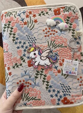 刺绣小马产检收纳册带拉链包可折叠孕检报告单收纳包怀孕记录册活页便携文件夹a4孕妇孕期初期用品病案资料册