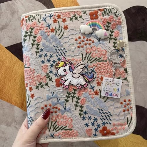 刺绣小马产检收纳册带拉链包可折叠孕检报告单收纳包怀孕记录册活页便携文件夹a4孕妇孕期初期用品病案资料册