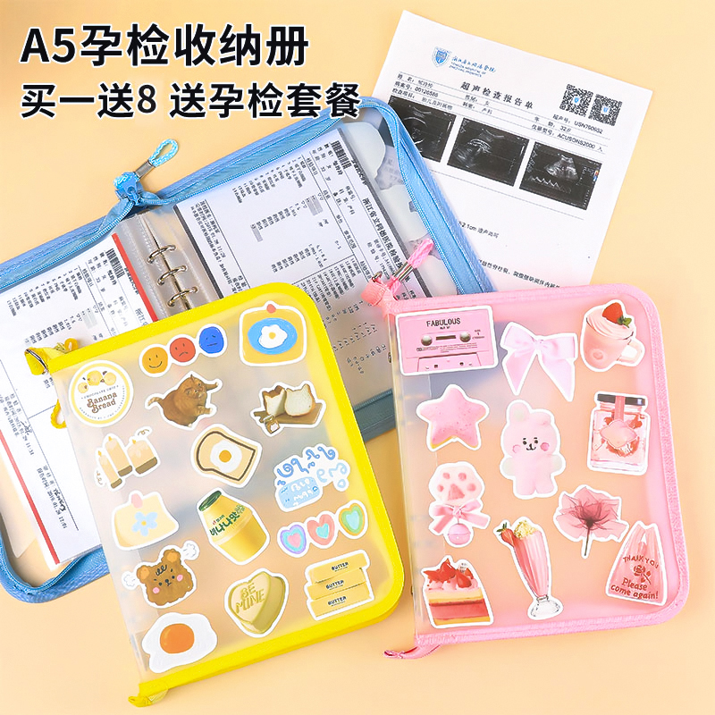 A5孕检收纳册便携式可折叠活页产检资料册蛇宝宝怀孕妈妈产妇手提包