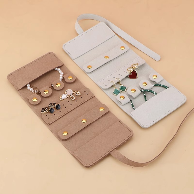 新款高档旅行便携多功能小首饰卷多色耳环戒指耳钉项链手表收纳袋