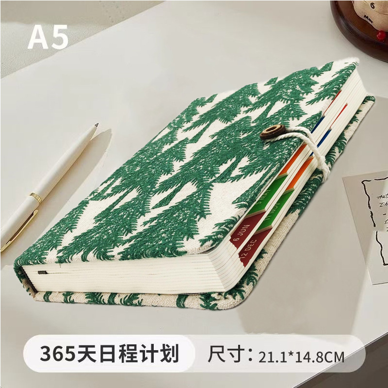 2025年新款刺绣布艺日程本工作计划表一日一页时间管理效率手册笔记本高颜值日历记事办公打卡计划本子200页