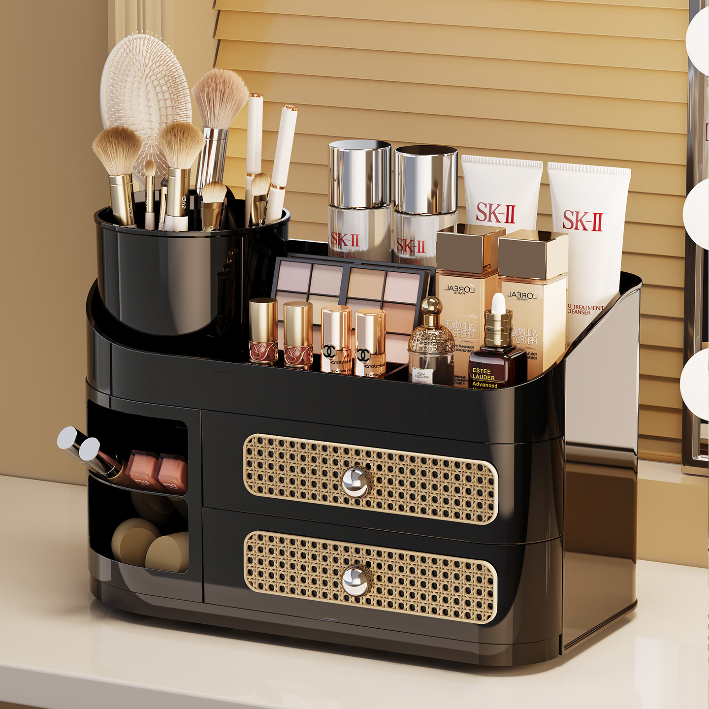 中古风化妆品收纳盒桌面高级感