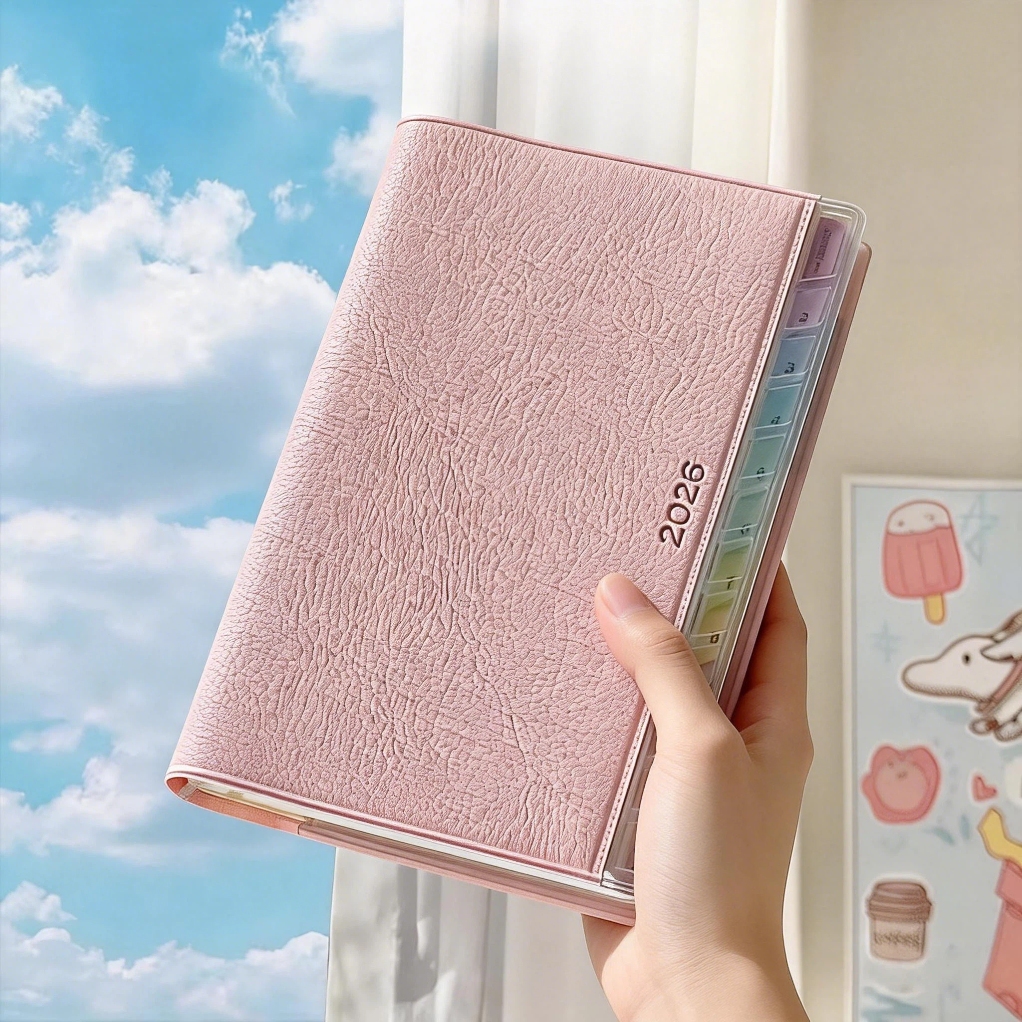 2026年彩虹索引皮质日程手帐本高颜值计划表月周每日365天计划表日历记事本学习工作笔记日记事本子效率手册,文具电教/文化用品/商务用品,手帐/日程本/计划本,淘宝优惠券,粉丝福利购,淘宝优惠卷