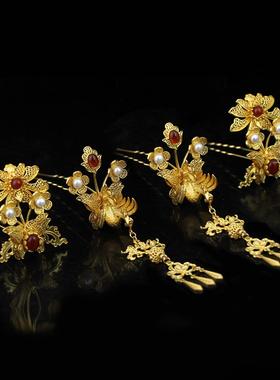 红妆匣子原创百搭流苏小钗掩鬓古风小配饰仿花丝蝴蝶钗汉服发饰