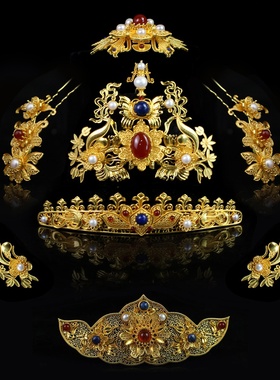 红妆匣子原创-风华-明制发冠狄髻全套头饰发簪凤簪汉服汉婚配饰