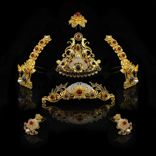 红妆匣子原创-明制百搭金色头饰荻髻头面套装汉服发饰发簪发冠