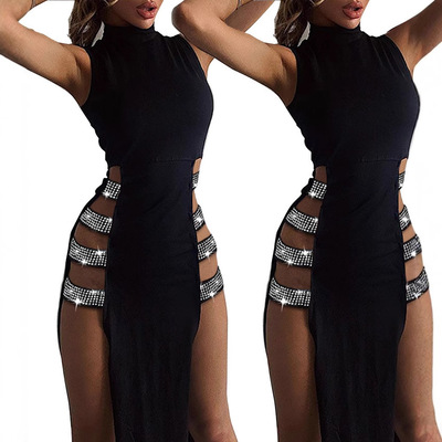 Sexy party sleeveless women's dress 性感开叉拼接无袖女