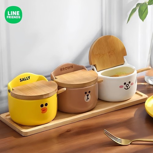 LINE FRIENDS卡通调味盒家用厨房调料罐陶瓷盐罐实用美观调味料瓶