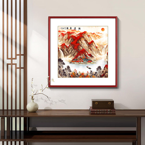 鸿运当头山水国画方形玄关挂画