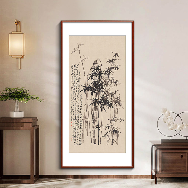 郑板桥墨竹图玄关装饰画竹报平安挂画新中式竹子入户客厅书房壁画