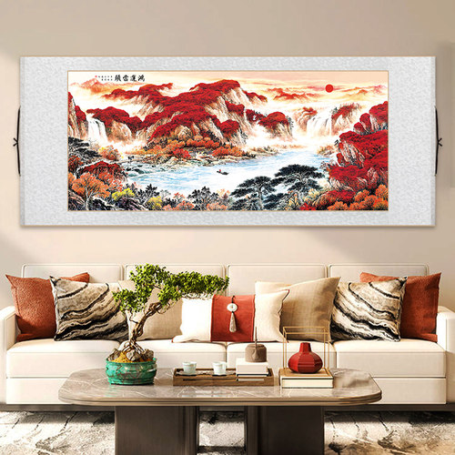 国画 画鸿运当头山水画 画新中式客厅装饰画 画办公室茶室书房横