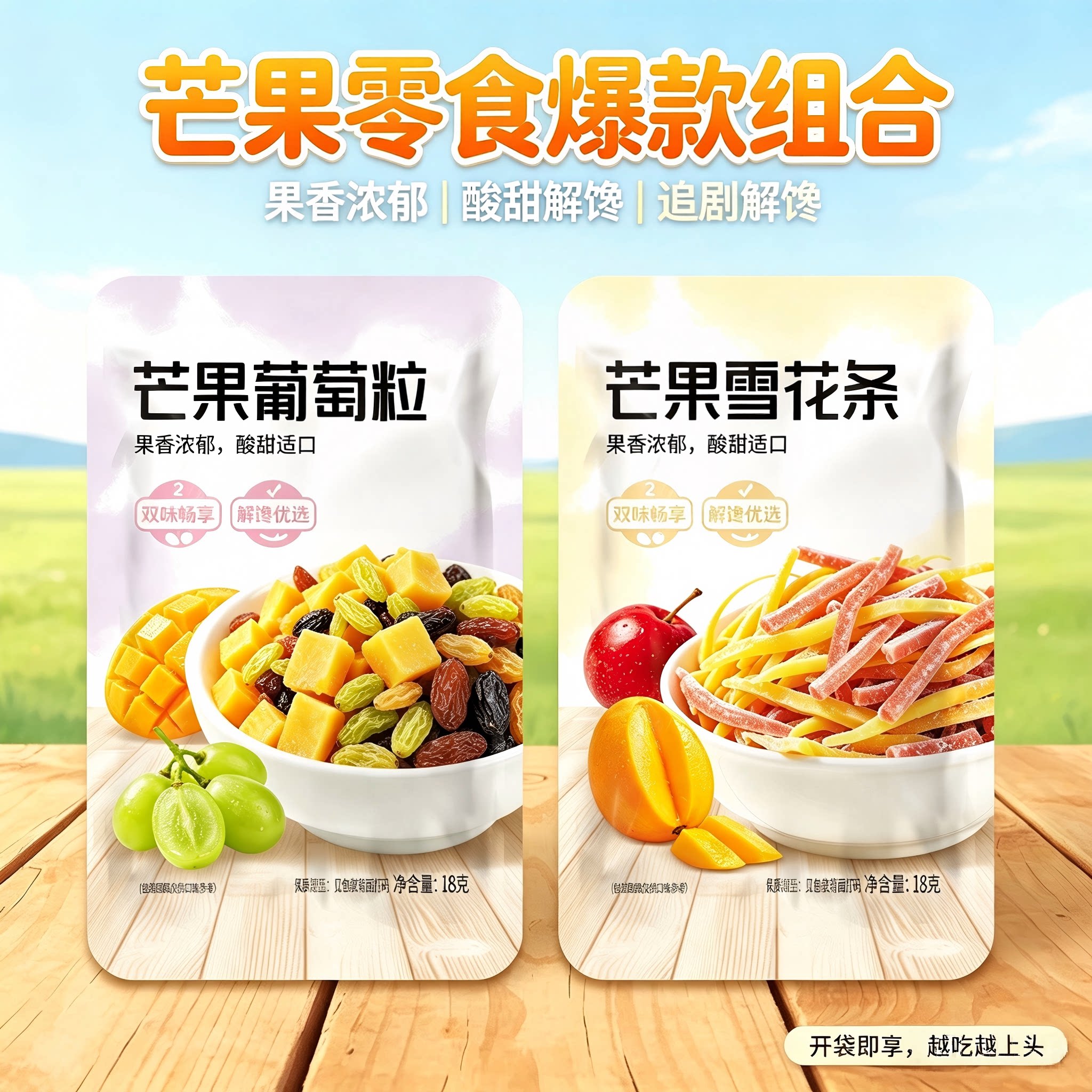 芒果葡萄粒芒果雪花条酸甜混合芒果干独立小包装休闲解馋蜜饯零食