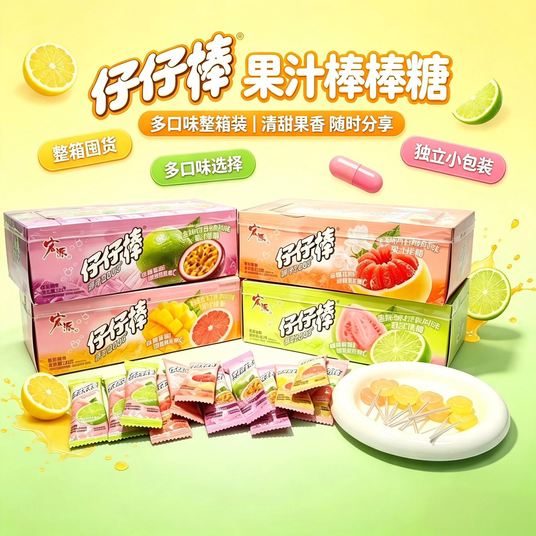 仔仔棒果汁棒棒糖多口味独立包装儿童怀旧糖果休闲解馋小零食整箱