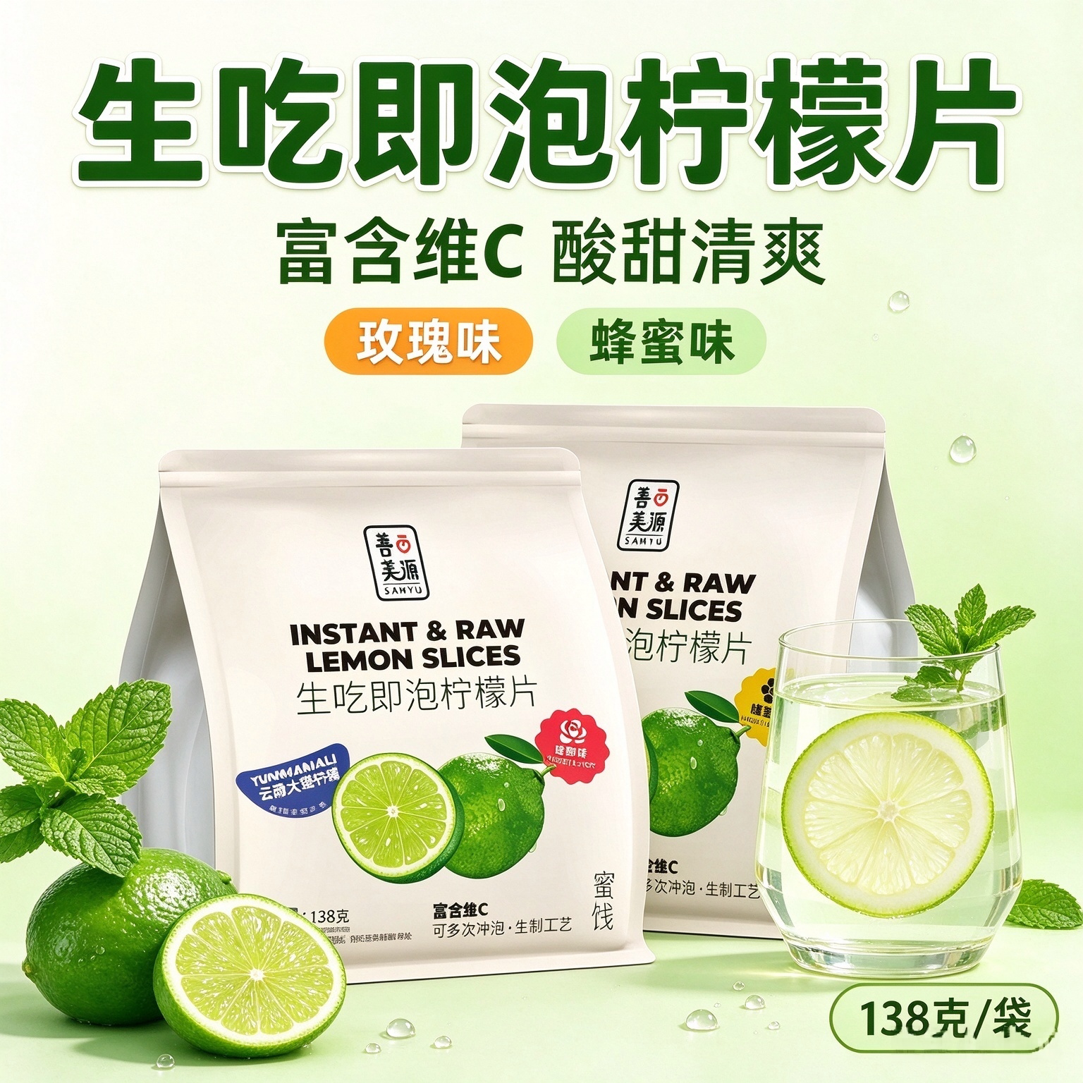 生吃即泡柠檬片蜂蜜味玫瑰味开袋即食生吃泡水维C水果干蜜饯零食
