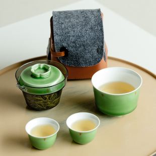 快客杯茶具 拓土祖母绿旅行茶具一人饮茶壶茶杯事事如意简约便携式