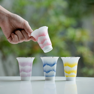 有田烧金边手绘茶杯单个陶瓷家用简约主人杯闻香葵口品茗杯喝茶杯