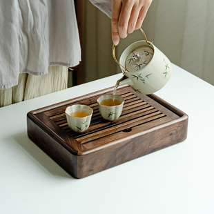 拓土家用胡桃木茶盘实木干泡台简约办公室盛水蓄水小茶台水杯托盘