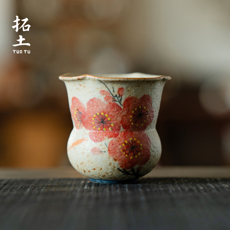 拓土青花火石红主人杯女士个人专用高档手绘梅花陶瓷茶杯功夫茶具,餐饮具,茶杯,淘宝优惠券,粉丝福利购,淘宝优惠卷