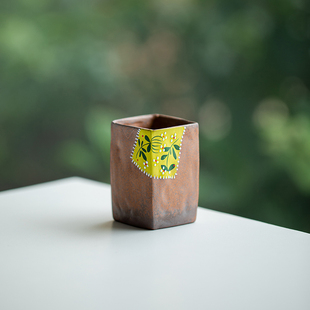 拓土主人杯陶瓷单个品茗茶杯家用客厅会客纯手绘黄菊手作四方茶杯