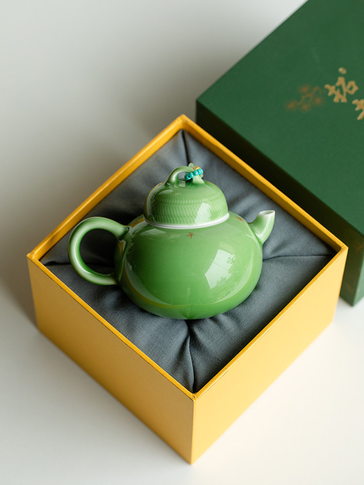 拓土祖母绿陶瓷茶壶单个泡茶壶中式功夫茶具家用小瓷壶色釉大茶壶