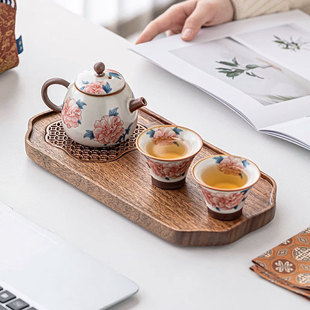 汝窑芙蓉花旅行茶具泡茶一壶两杯带茶盘 家用茶壶茶杯功夫茶具套装