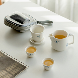 拓土纯手绘蝴蝶兰花旅行茶具家用陶瓷快客杯一壶二杯户外随身泡茶