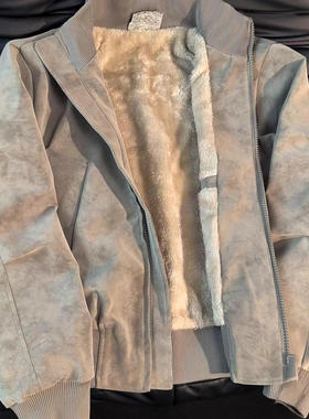 美式雾面仿貂绒外套男款冬季加绒加厚夹克棉服立领PU皮机车服皮衣