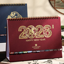 2026年商务简约台历定制创意桌面酒红色摆件工作记事办公计划本定做企业广告logo蛇年工作打卡小日历印刷专版