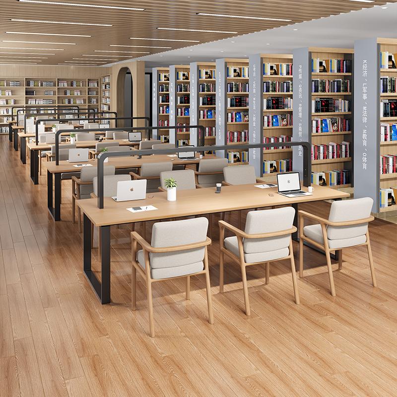 定制图书馆学校公司培训机构阅览室桌子实木带灯共享书店桌椅组合
