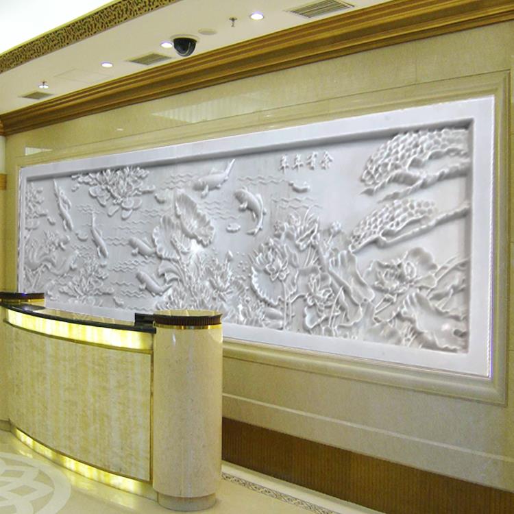 石雕浮雕天然石材雕刻大理石汉白玉酒店别墅庭院荷花鱼景观墙壁画