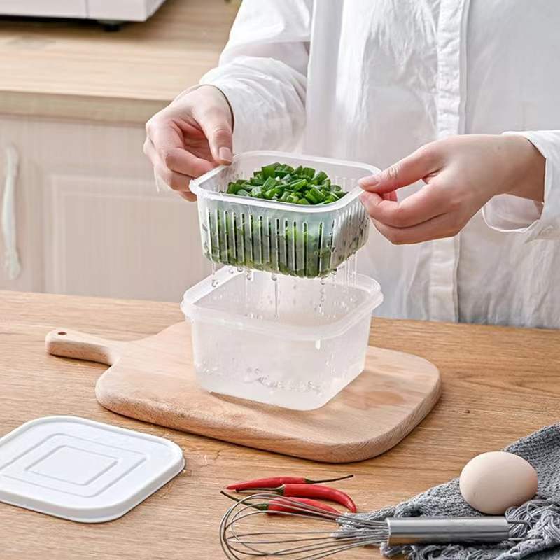 【食品级】葱花盒四季姜蒜保鲜盒日式双层沥水食品级材料多功能款|ruв категории посуда, сохранение контейнер/сохранение продовольственный, сохранение коробка - от Buy2taobao.com для оказания профессиональной услуги покупки агента Taobao