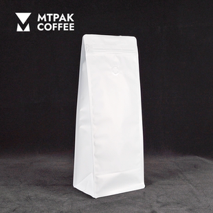 侧拉链咖啡包装 34.5 单向排气阀 9.5cm 哑光白色八边封长形
