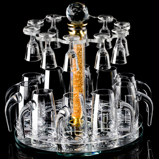 白酒杯套装水晶玻璃家用小号一口杯刻度带把分酒器金箔杯架套装
