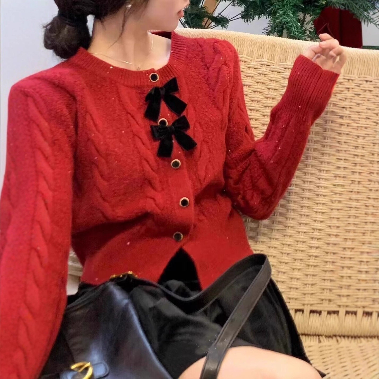 天猫质量红色针织开衫秋冬小香风结亮片外搭麻花毛衣外套,女装/女士精品,毛针织衫,淘宝优惠券,粉丝福利购,淘宝优惠卷