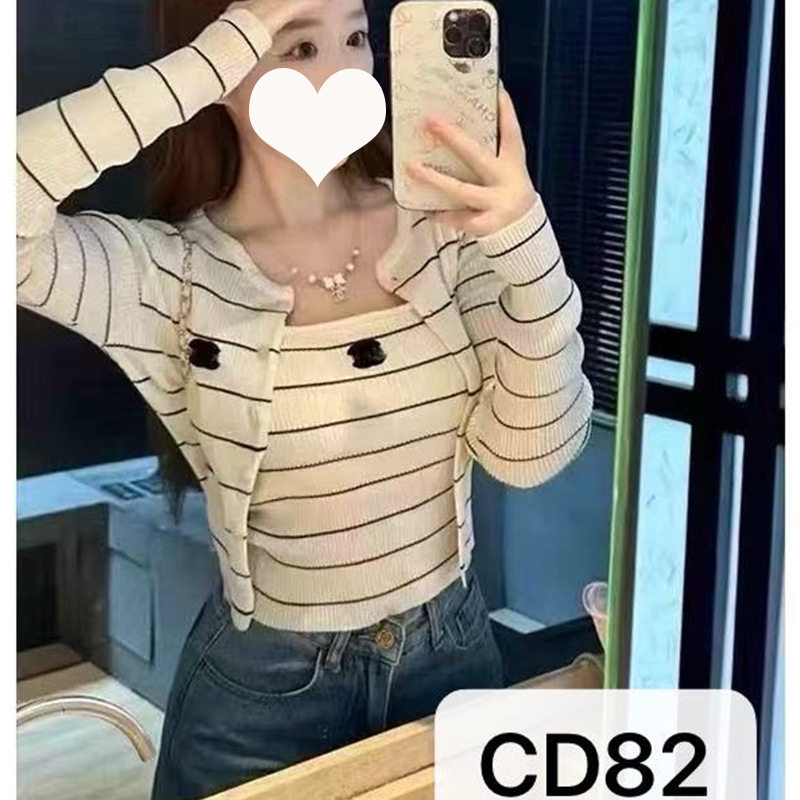 早秋新款小香风时尚条纹背心两件套长袖毛织针织开衫短款小外套女,女装/女士精品,短外套,淘宝优惠券,粉丝福利购,淘宝优惠卷